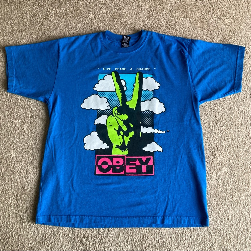 Obey “Give Peace a Chance” Blue T-Shirt size Large